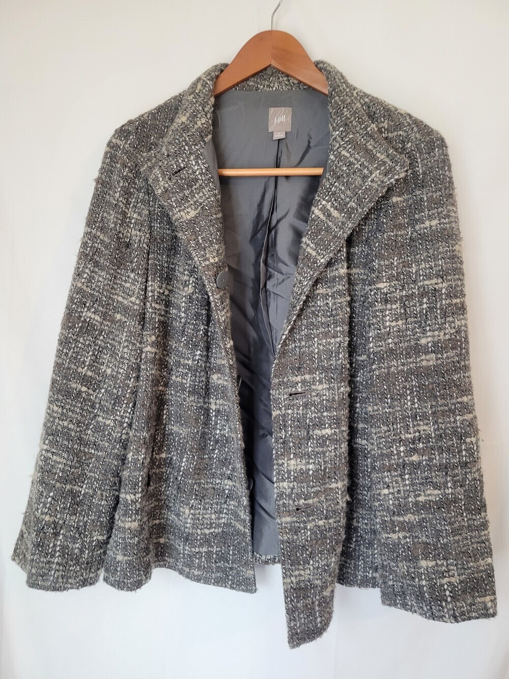 J.Jill Women's M Gray Tweed Boucle Swing Jacket Blazer Lined Button Front